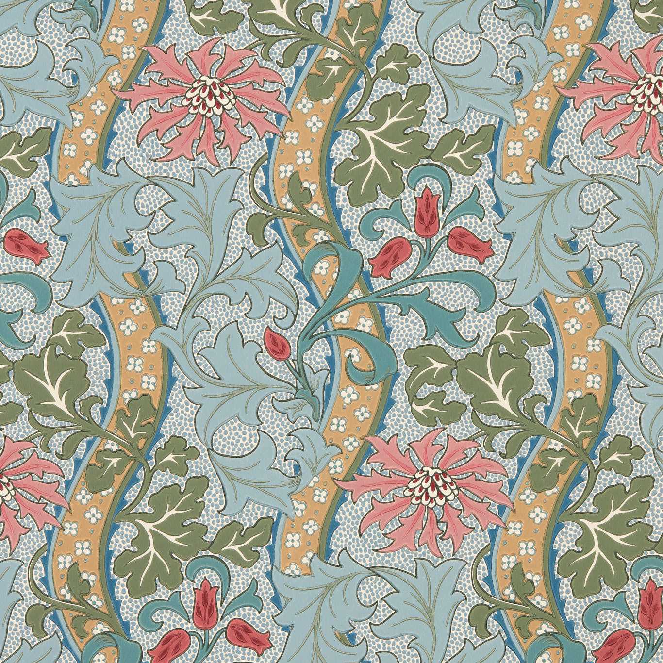 Morris & Co Cornflower Rose/Woad Wallpaper Sample MUNW217582