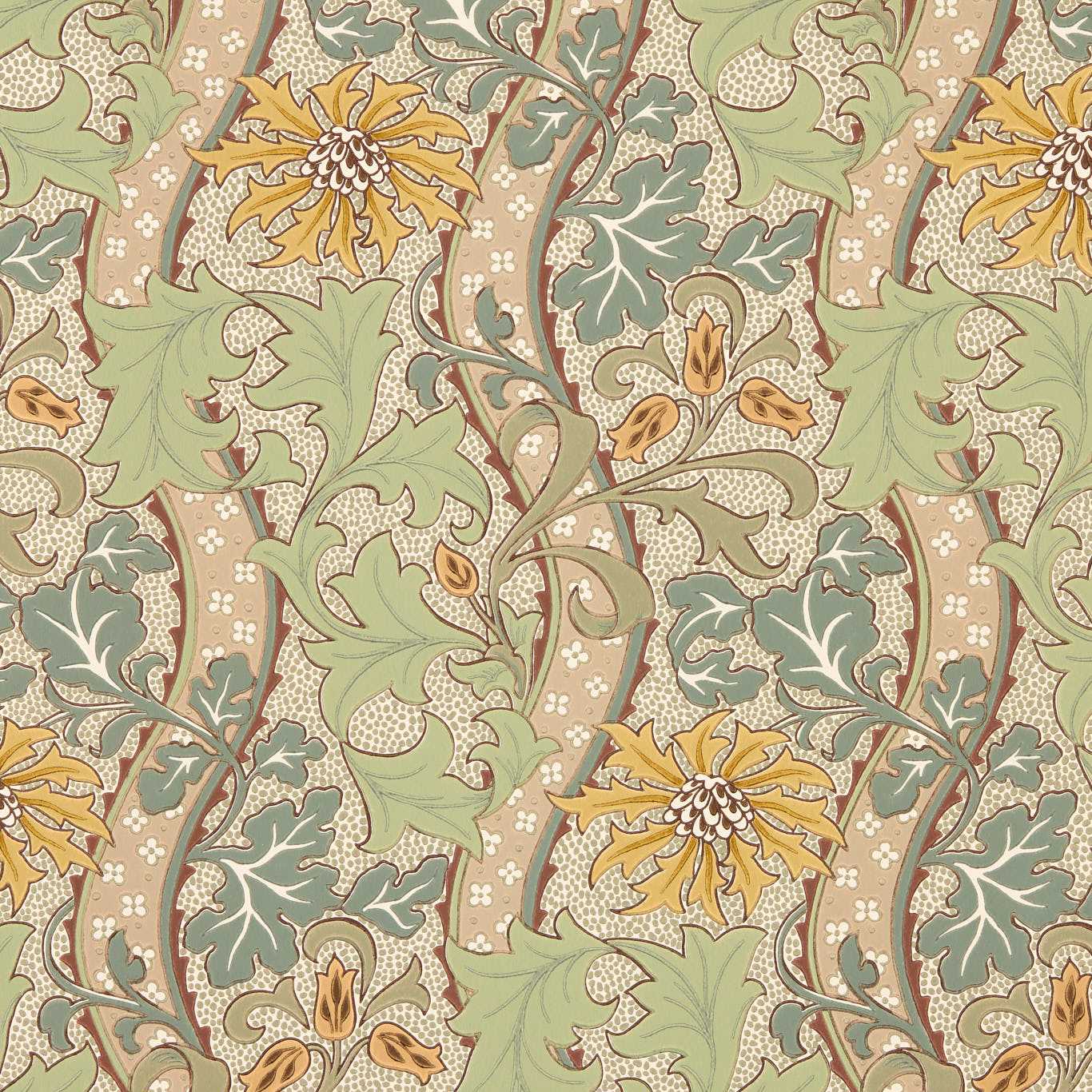 Morris & Co Cornflower Lemon/Sage Wallpaper Sample MUNW217583