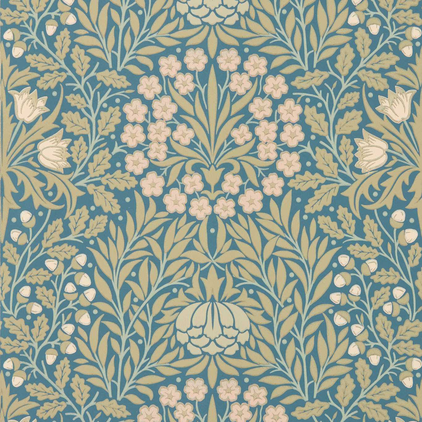 Morris & Co Daisy & Oak Powder Blue/Blush Wallpaper Sample MUNW217584