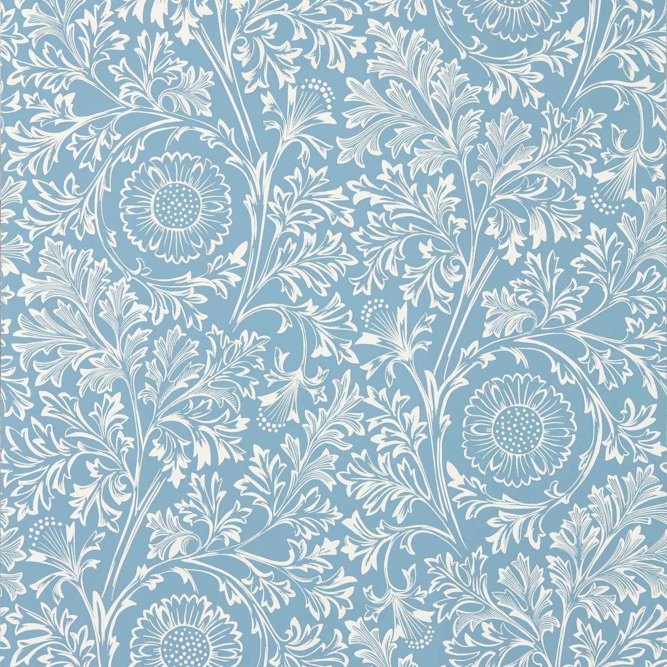 Morris & Co Chamomile China Blue Wallpaper Sample MUNW217588