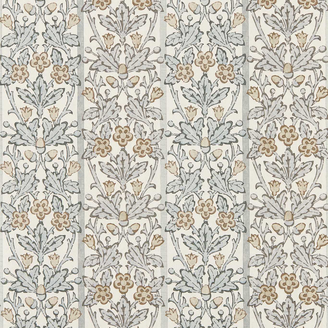 Morris & Co Oak & Blossom Mineral Blue/Linen Wallpaper Sample MUNW217591