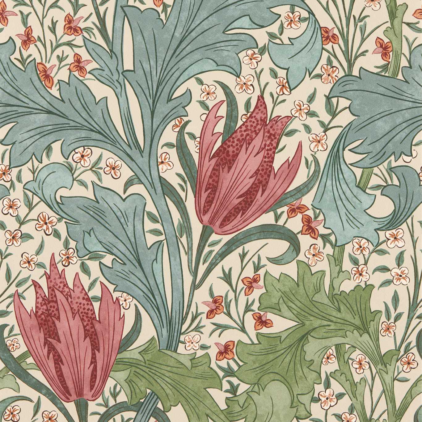 Morris & Co Lent Lily Plum/Bayleaf Wallpaper Sample MUNW217596