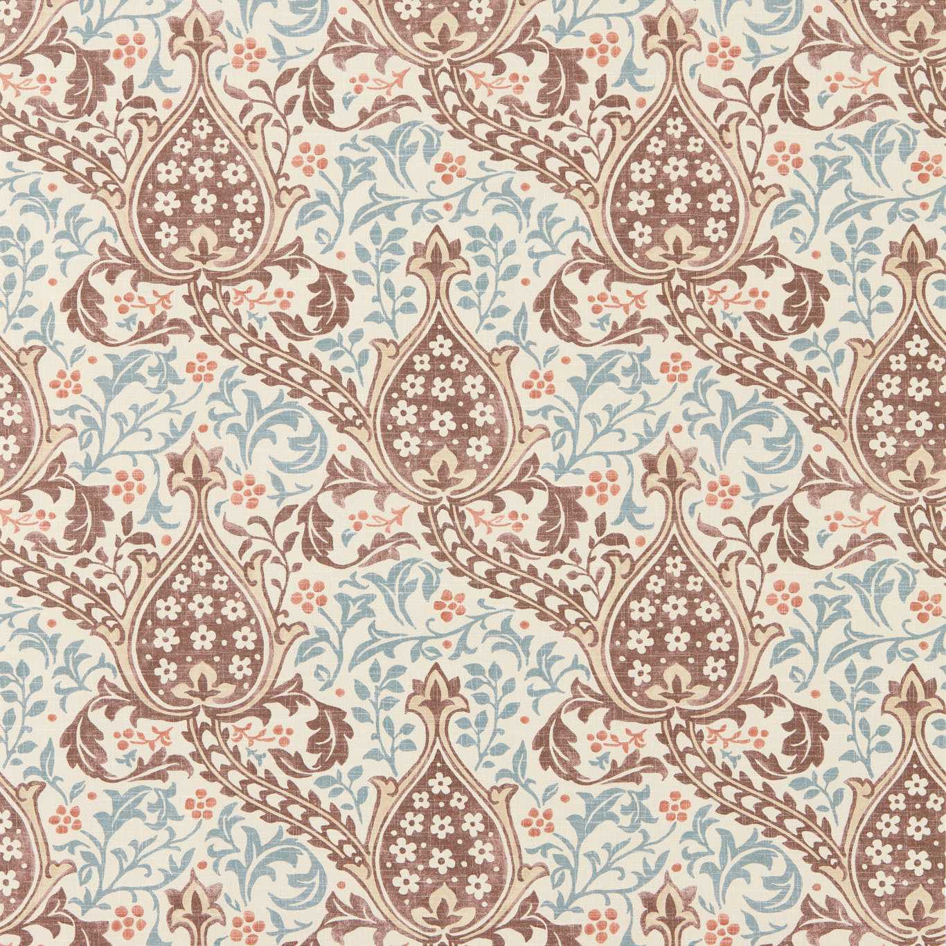 Morris & Co Persian Tulip Umber/Mineral Blue Wallpaper Sample MUNW217598