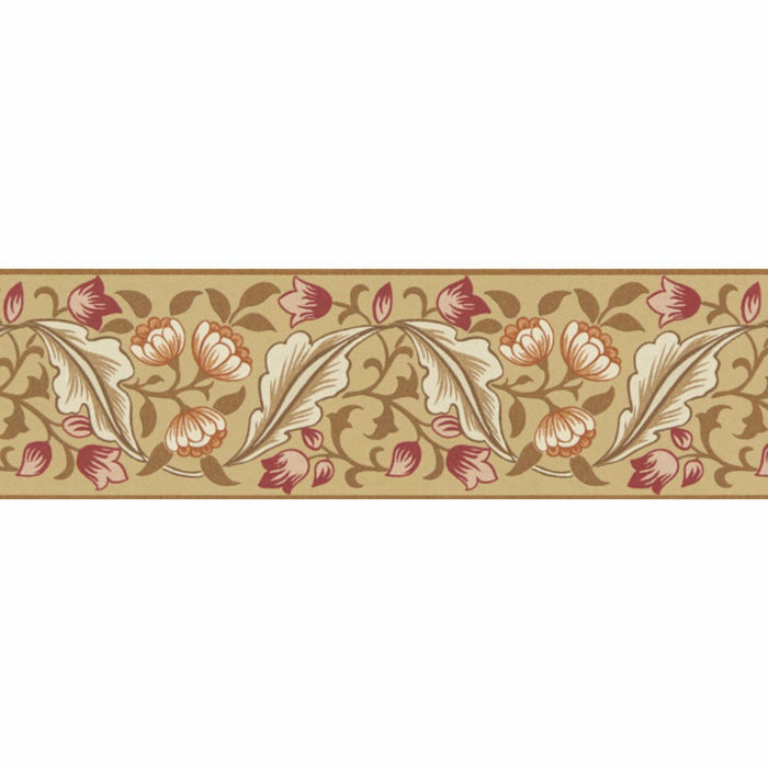 Morris & Co Bluebell & Peony Border Gold/Madder Wallpaper Sample MUNW217608
