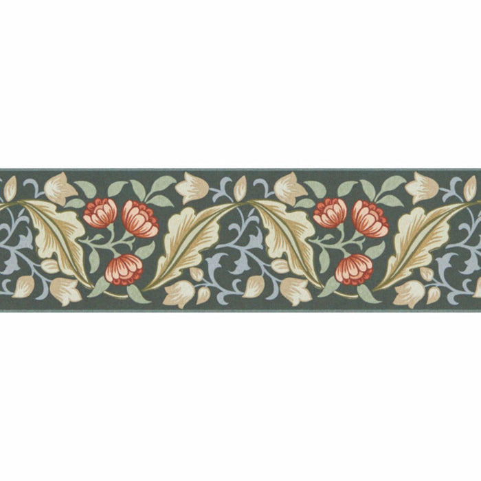 Morris & Co Bluebell & Peony Border Bayleaf/Manilla Wallpaper Sample MUNW217609