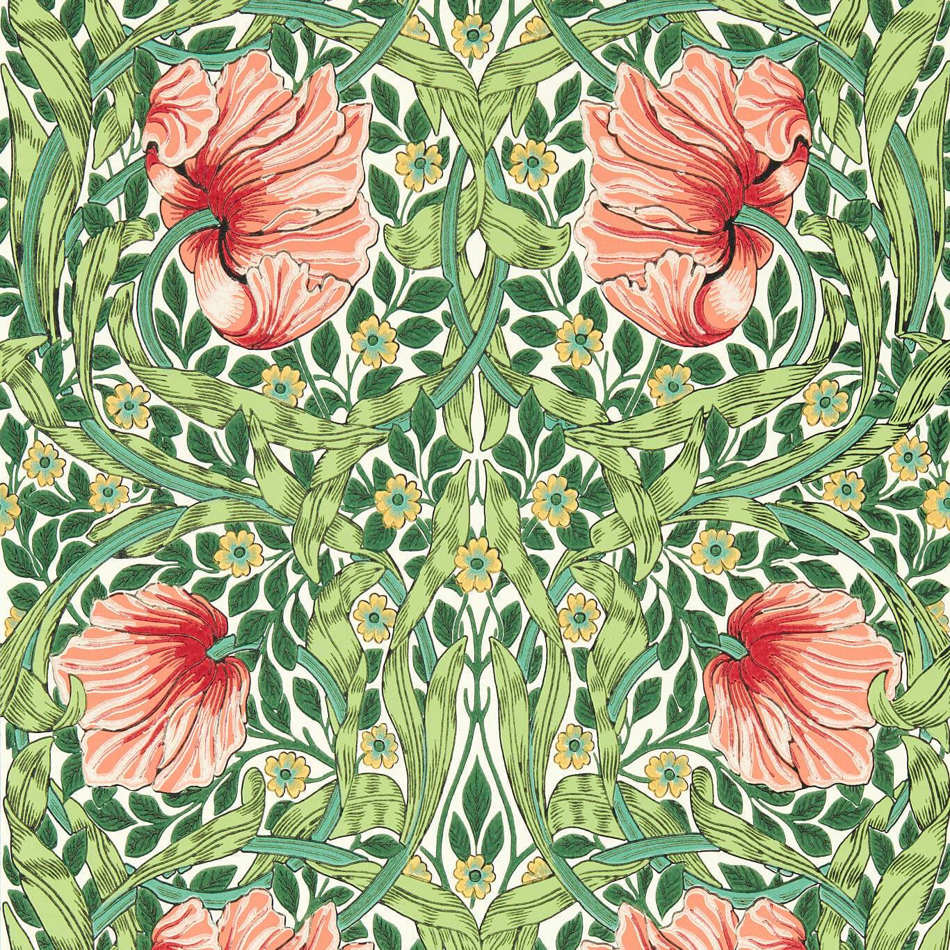 Morris & Co Pimpernel Shamrock/Watermelon Wallpaper Sample MVOW217332