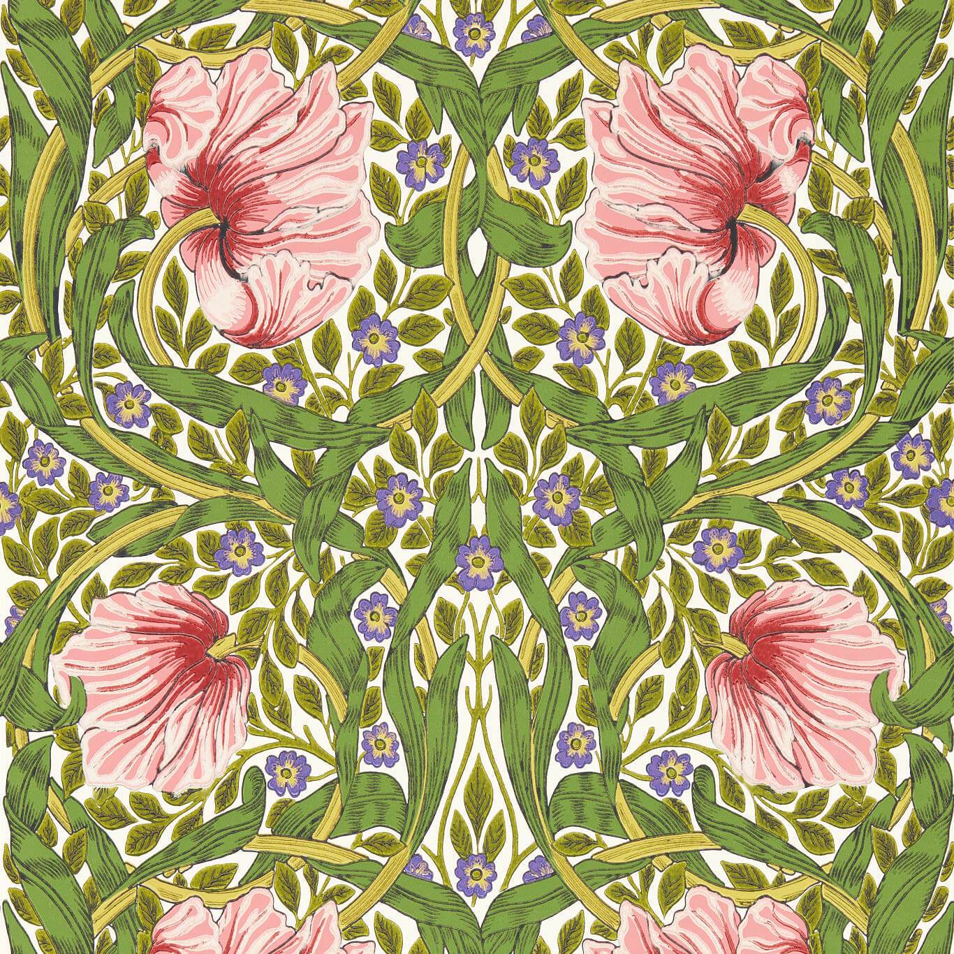Morris & Co Pimpernel Sap Green/Strawberry Wallpaper Sample MVOW217333