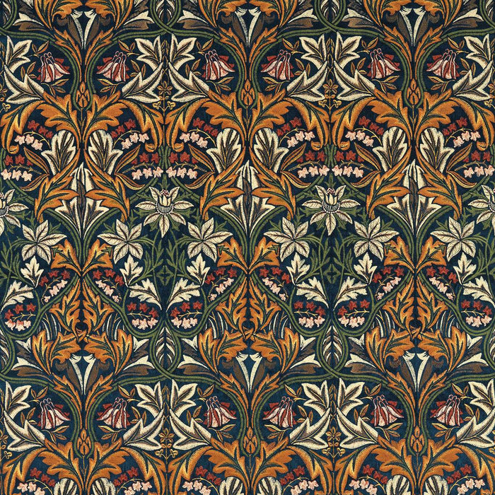 Morris & Co Bluebell Embroidery Indigo/Russet Fabric MWAR237293