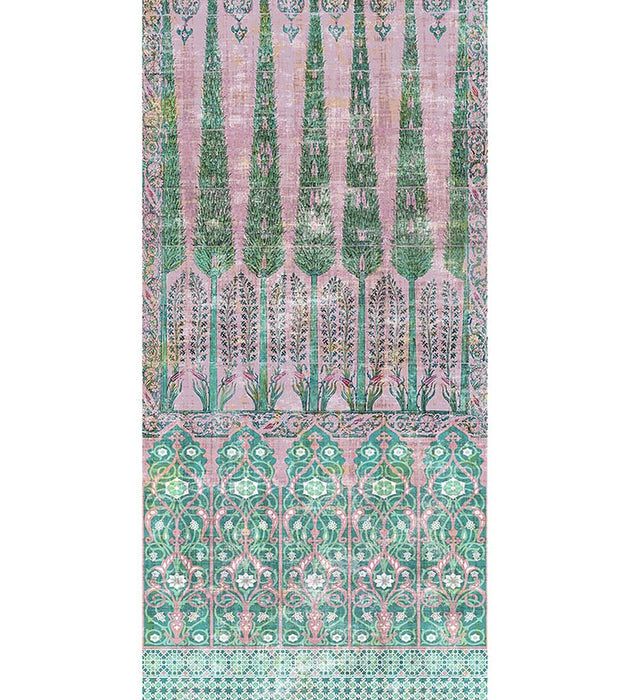 Nicolette Mayer Topkapi Garden Cotton Green Pink Fabric N4TO1C1019