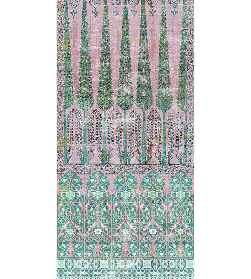 Nicolette Mayer Topkapi Garden Cotton Green Pink Fabric Sample N4TO1C1019