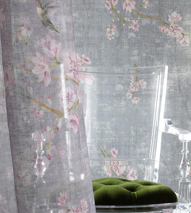 Nicolette Mayer Blossom Fantasia - Sheer Charcoal Fabric N4BL101039