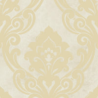 Seabrook Designs Vogue Damask Metallic Gold And Off-white Wallpaper NE50105