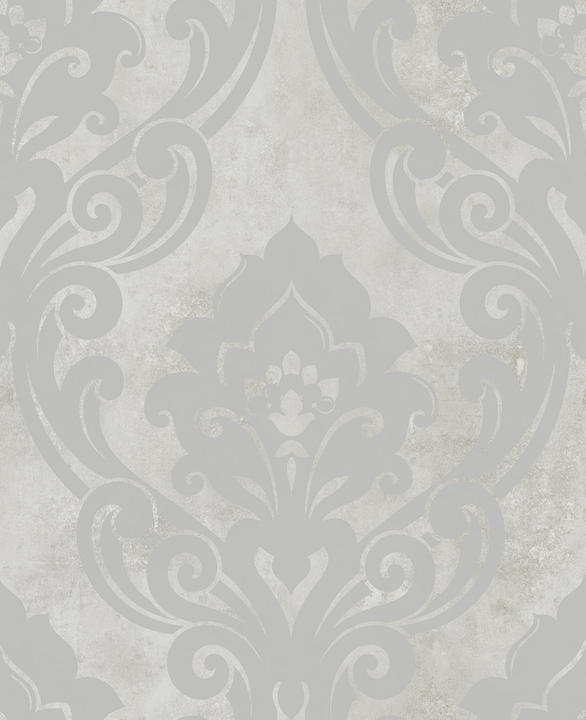 Seabrook Designs Vogue Damask Metallic Silver And Greige Wallpaper Sample NE50108