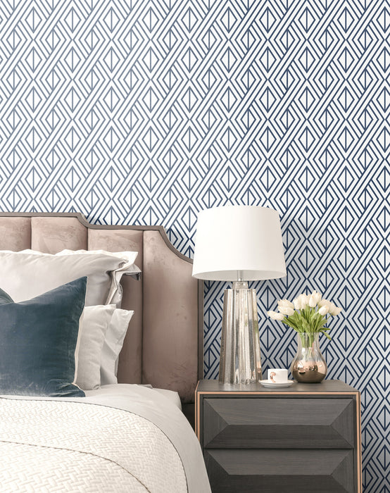 NextWall Navy Diamond Geometric Navy & White Wallpaper Sample NW30106