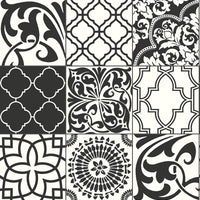 NextWall Black And White Graphic Tile Black & White Wallpaper NW30300