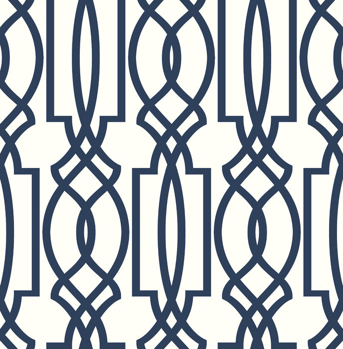 NextWall Navy Deco Lattice Navy & White Wallpaper Sample NW31502