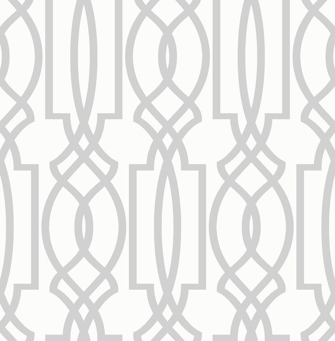 NextWall Soft Gray Deco Lattice Soft Gray & White Wallpaper Sample NW31508