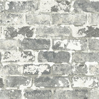 NextWall Weathered Gray Brick Gray & Ivory Wallpaper NW32308