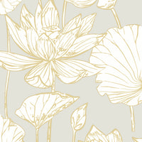 NextWall Lotus Floral Metallic Gold & Gray Wallpaper NW33118