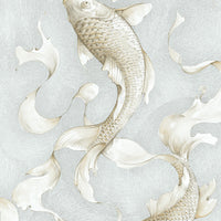 NextWall Koi Fish Metallic Champagne & Gray Wallpaper NW33208