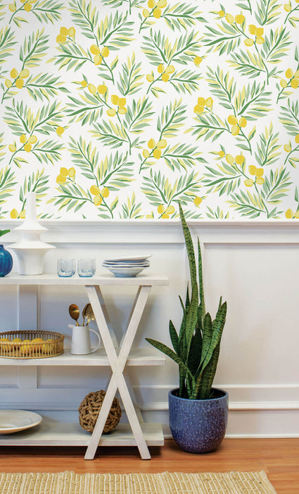 NextWall Lemon Branch Lemon & Sage Wallpaper NW36703