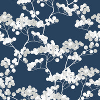 NextWall Cyprus Blossom Navy Blue & Gray Wallpaper NW37202