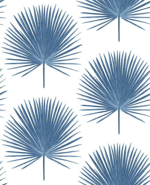 NextWall Palmetto Palm Coastal Blue Wallpaper Sample NW37502