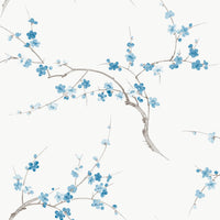 NextWall Cherry Blossom Floral Pacific Blue & White Wallpaper NW38302