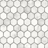 NextWall Inlay Hexagon Carrara & Metallic Silver Wallpaper NW38615
