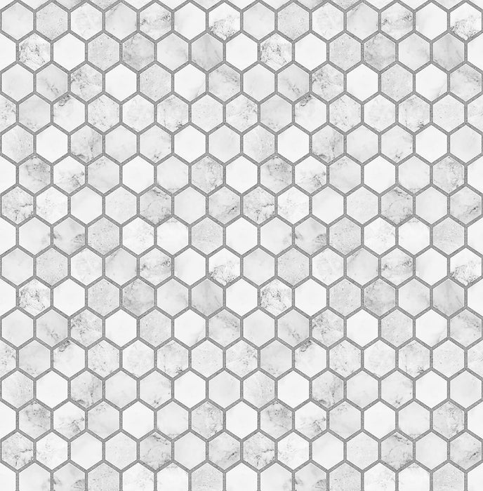 NextWall Marble Hexagon Carrara & Argos Grey Wallpaper Sample NW38710