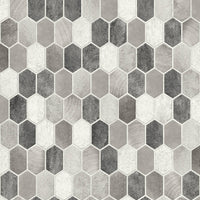 NextWall Brushed Hex Tile Pavestone & Chrome Wallpaper NW38805