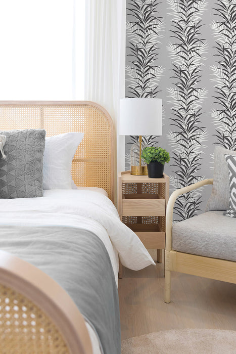 NextWall Leaf Stripe Monochrome Wallpaper NW39100