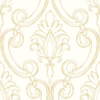 NextWall Sketched Damask Metallic Gold Wallpaper NW39405