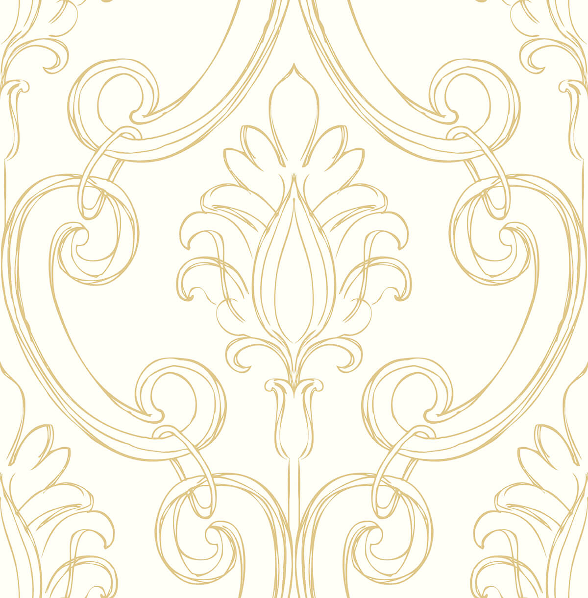 NextWall Sketched Damask Metallic Gold Wallpaper NW39405