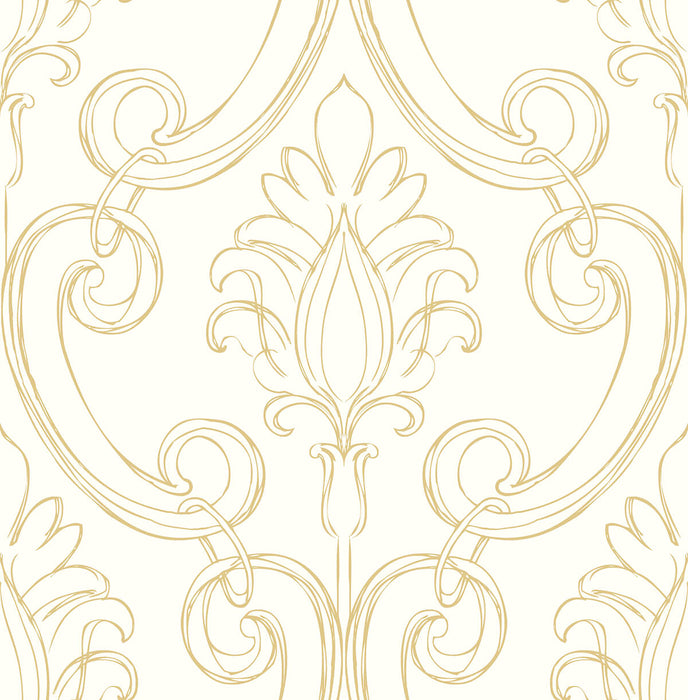 NextWall Sketched Damask Metallic Gold Wallpaper Sample NW39405