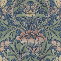 NextWall Acanthus Floral Denim Blue & Salmon Wallpaper NW41502