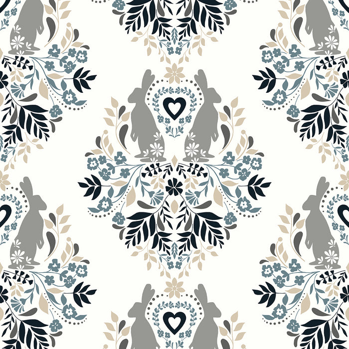 NextWall Spring Damask Bluestone & Grey Wallpaper NW41808