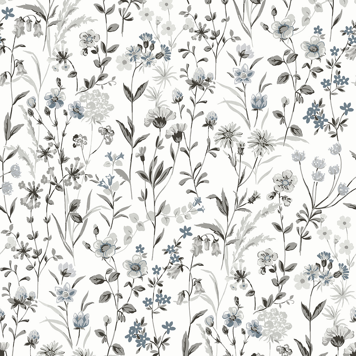 NextWall Wildflowers Charcoal & Bluestone Wallpaper Sample NW41900