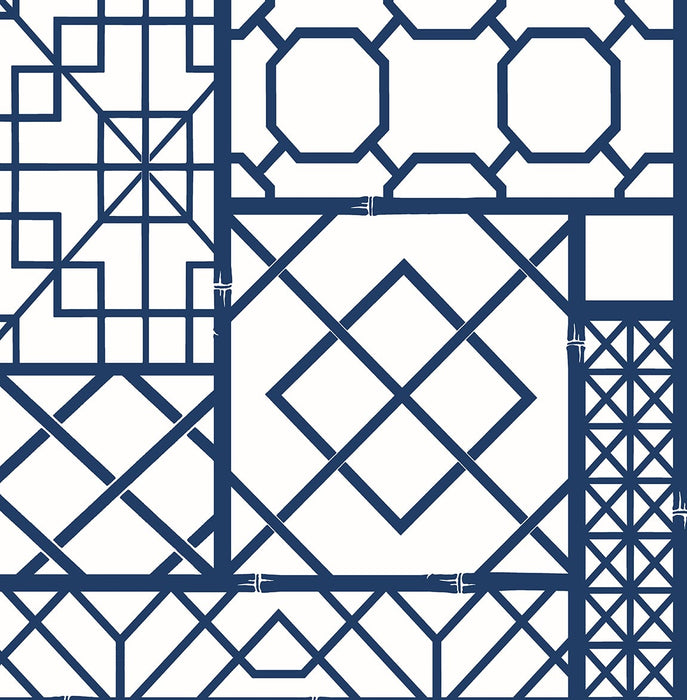 NextWall Garden Trellis Navy Blue Wallpaper Sample NW42602
