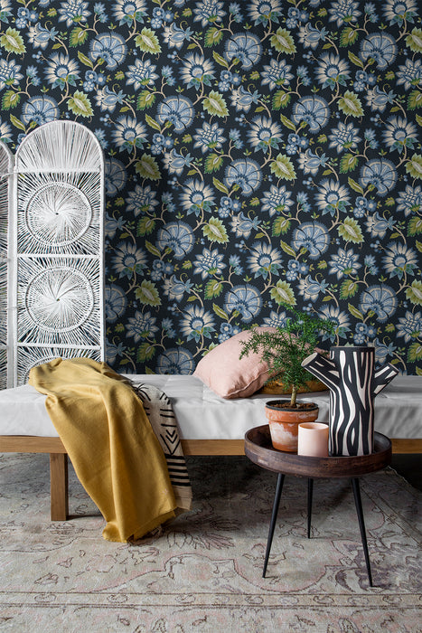 NextWall Jacobean Blossom Floral Midnight Blue Wallpaper NW42712