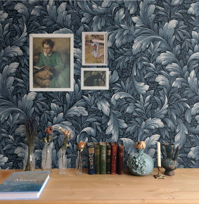 NextWall Acanthus Trail Navy Blue Wallpaper Sample NW43602