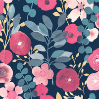 NextWall Garden Dance Navy & Magenta Wallpaper NW44002