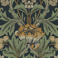 NextWall Primrose Floral Midnight Blue & Goldenrod Wallpaper NW44404