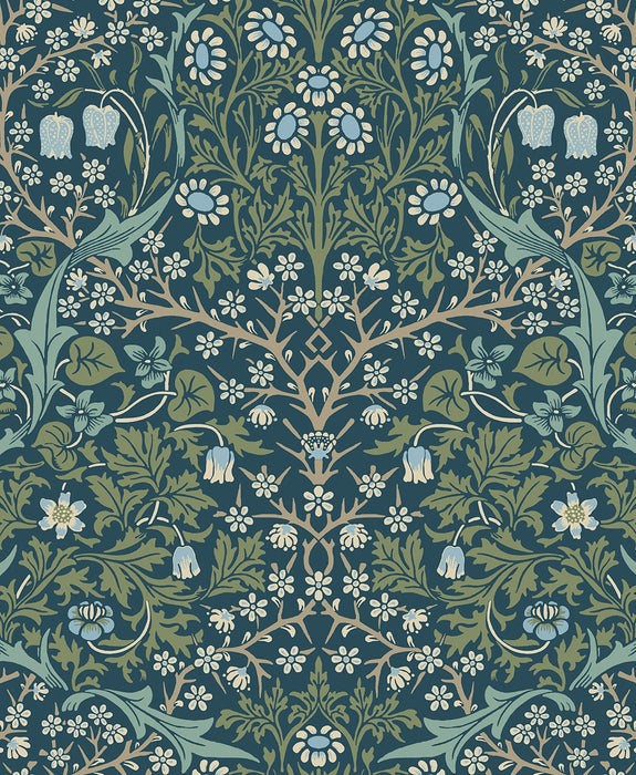 NextWall Victorian Garden Prussian Blue & Moss Green Wallpaper Sample NW44502