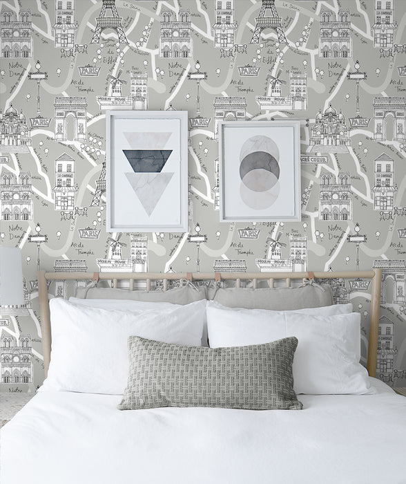 NextWall Paris Scene Argos Grey Wallpaper NW44808