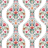 NextWall Floral Ogee Rose Pink & Spruce Wallpaper NW45001