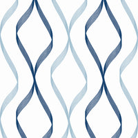 NextWall Ogee Ribbon Celtic Blue & Dewdrop Wallpaper NW45102