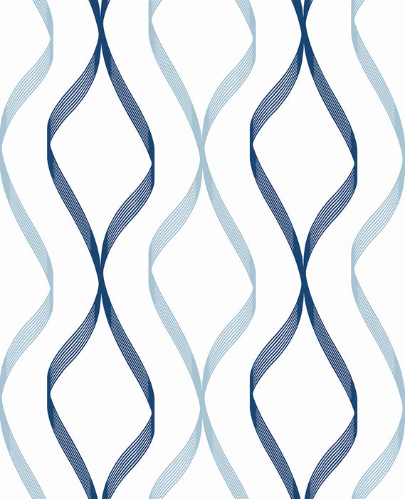 NextWall Ogee Ribbon Celtic Blue & Dewdrop Wallpaper Sample NW45102