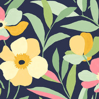 NextWall Garden Block Floral Deep Navy & Pastels  Wallpaper NW45309