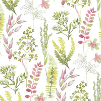 NextWall Wild Garden Lemongrass & Posy Pink Wallpaper NW45407